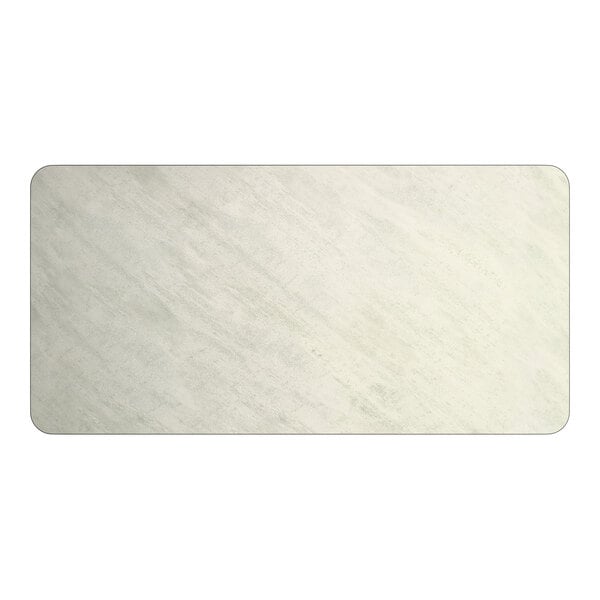 A rectangular reversible laminated table top with a white and gray slate finish, measuring 30 by 60 inches.