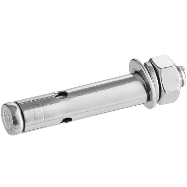 An Avantco stainless steel bolt with a nut.