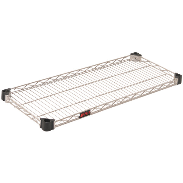 A close-up of an Eagle Group stainless steel wire shelf.