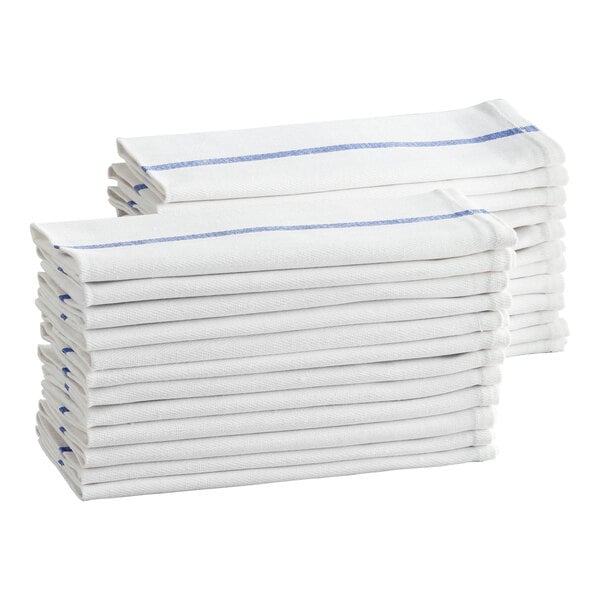 Choice 15" x 26" 24 oz. Blue-Striped Cotton Herringbone Kitchen Towel in Bulk - 60/Case