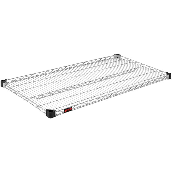 An Eagle Group Quad-Adjust metal wire shelf with black plastic mats.