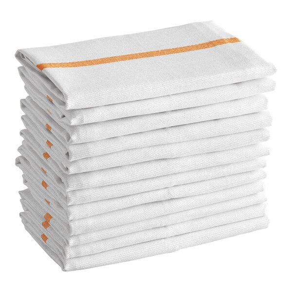 Choice 15" x 26" 24 oz. Gold-Striped Cotton Herringbone Kitchen Towel - 12/Pack