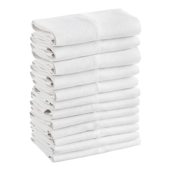 Choice 15" x 26" 24 oz. White Cotton Herringbone Kitchen Towel - 12/Pack