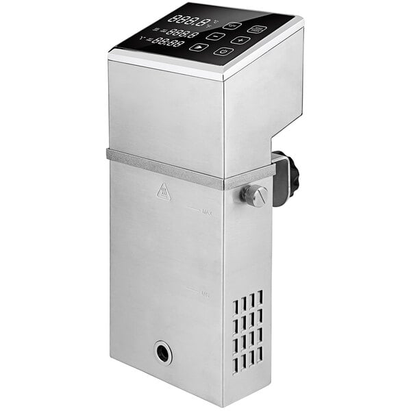 A silver Atmovac SV-310 sous vide thermal immersion circulator with a black digital display.