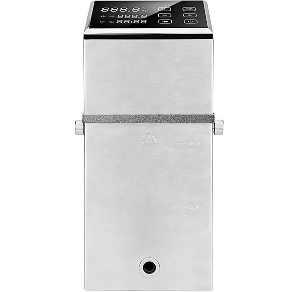 A silver rectangular Atmovac SV-310 sous vide circulator with a black and white screen.