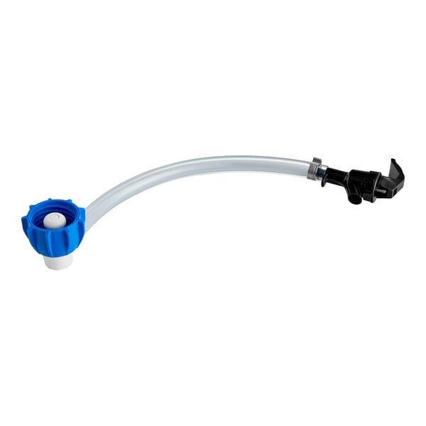 A flexible tap valve with a blue cap and black spout designed for use with Bag in Box Pepsi® containers.