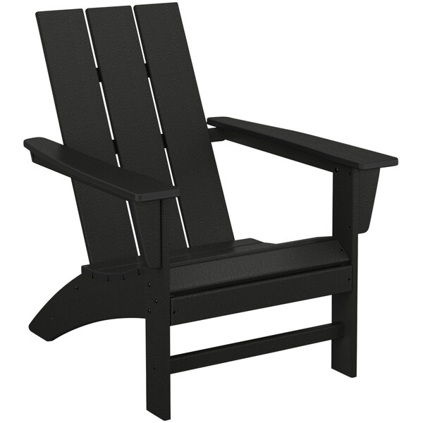 A black POLYWOOD modern Adirondack chair with armrests.