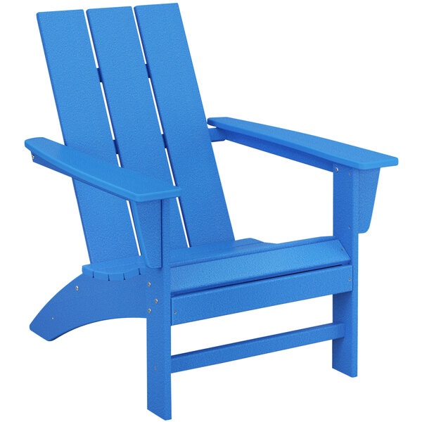 A Pacific Blue POLYWOOD modern Adirondack chair with armrests.