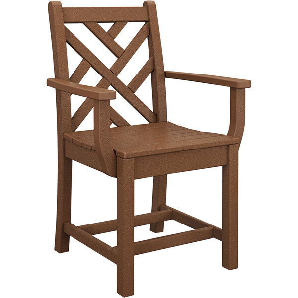 a brown chair with armrests