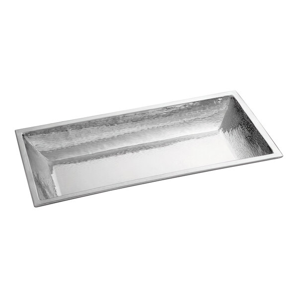 A Tablecraft Remington rectangular stainless steel bowl on a table.