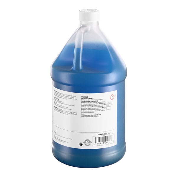 A one-gallon plastic jug of blue ready-to-use glass cleaner with a white cap and product label.