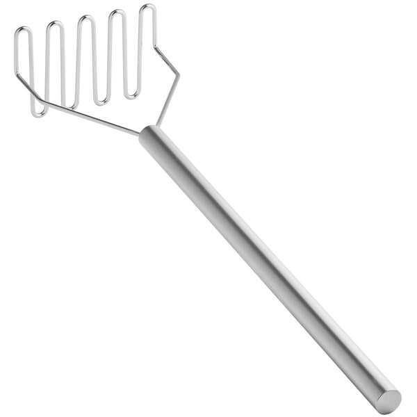 A Tablecraft stainless steel potato masher with a long silver handle.