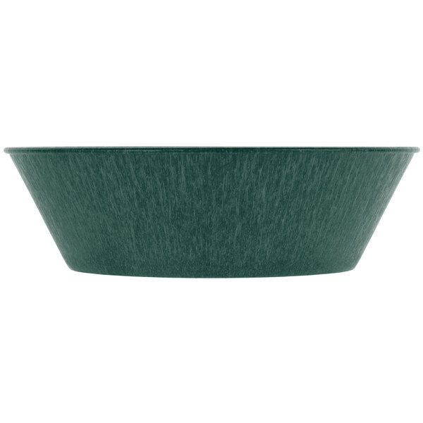 A green polyethylene basket with a white background.