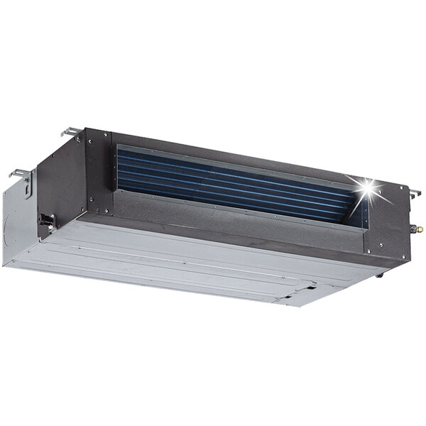 A rectangular Pioneer ducted mini split with blue vents.