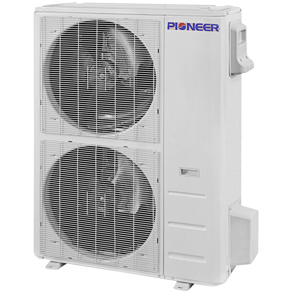 A large white Pioneer mini split ducted concealed AC/heat pump system with two fans.