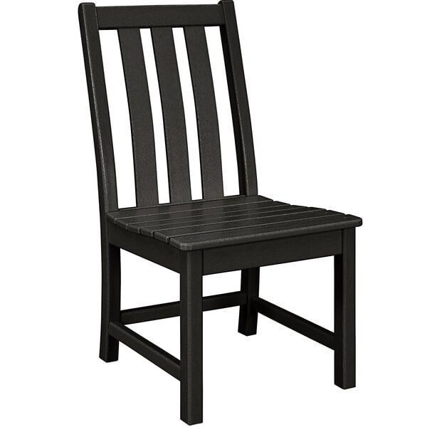 A black POLYWOOD Vineyard dining chair with slats.