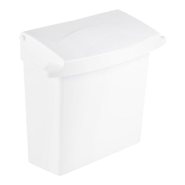 A white rectangular plastic container with a hinged lid.
