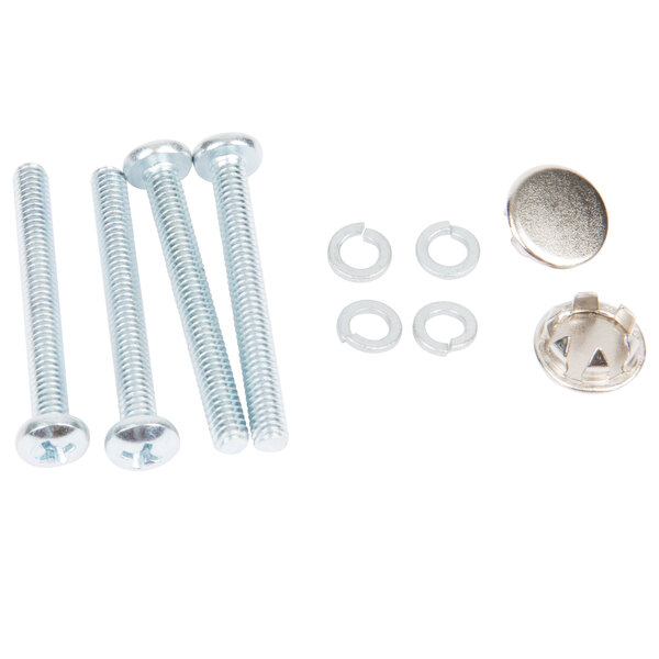 A group of screws and nuts on a white background.