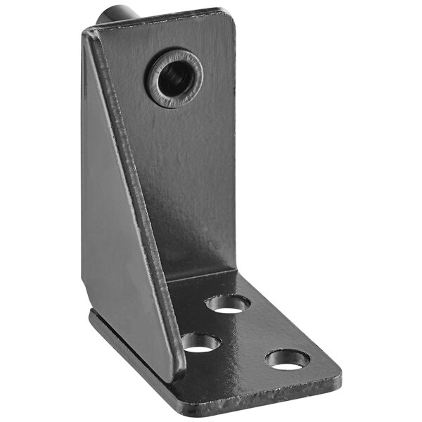 A black metal corner bracket with holes.
