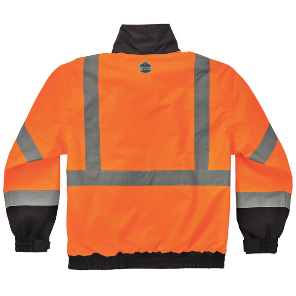 An orange and black Ergodyne GloWear hi-vis jacket with reflective stripes.