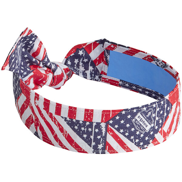 An Ergodyne Stars and Stripes headband with cooling technology.