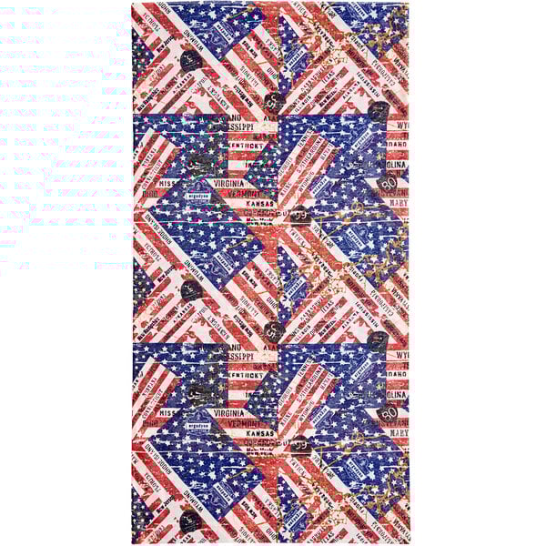 An Ergodyne 42103 Chill-Its multi-band with a red, white, and blue American flag pattern.