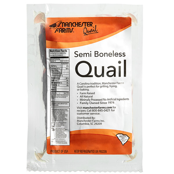 A package of Manchester Farms semi boneless quail in a bag.