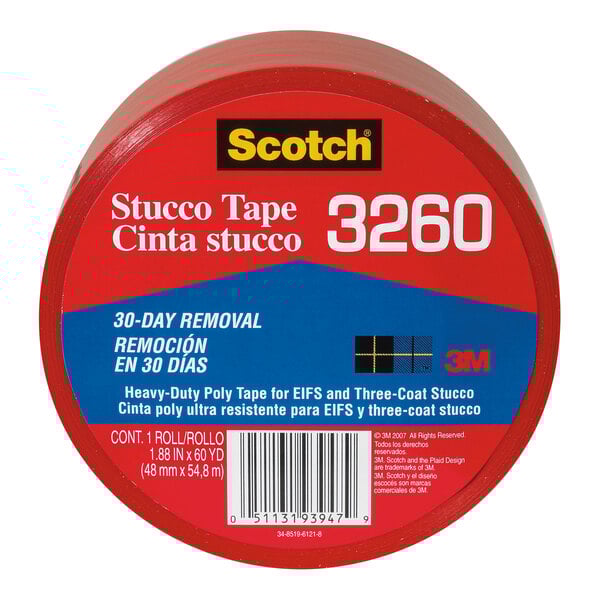 A red roll of 3M Scotch stucco tape.