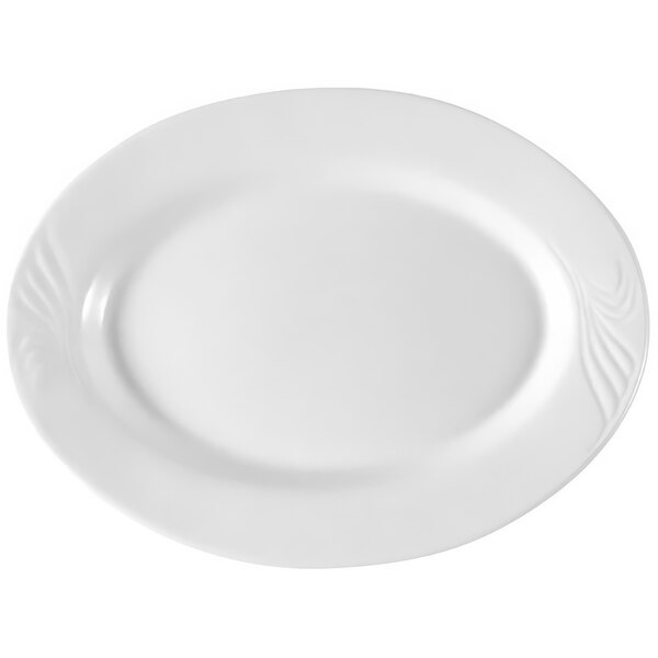 A CAC Roosevelt oval porcelain platter with a wavy design on it.