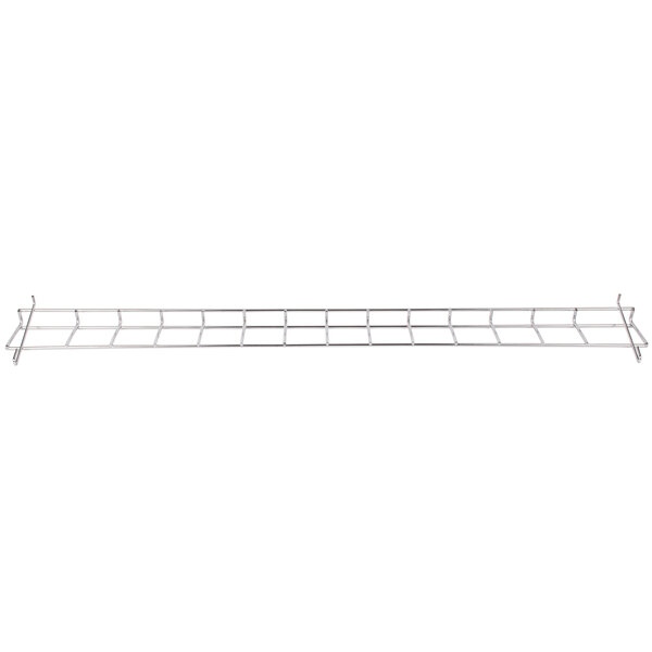 A white metal rack with holes.