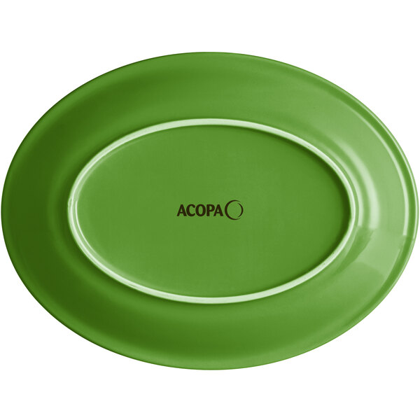 A palm green oval Acopa stoneware platter.
