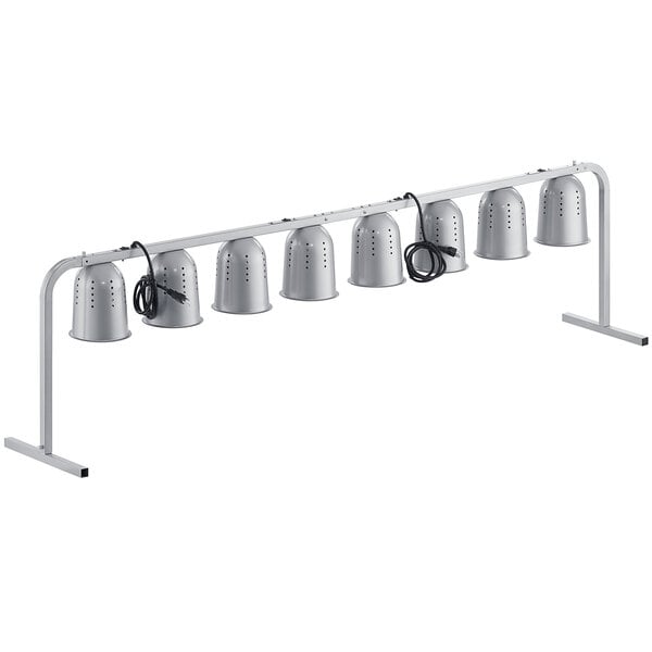 A ServIt pass through heat lamp with eight silver bulbs on a metal stand.