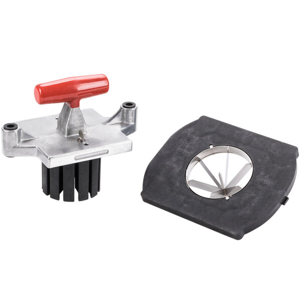 A metal and plastic Vollrath Redco Wedge T-Pack with a red handle.