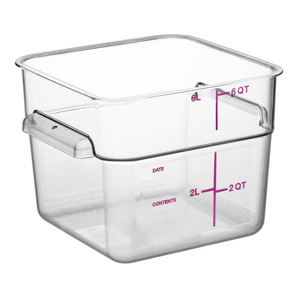 Vigor 6 Qt. Allergen-Free Clear Square Polycarbonate Food Storage Container