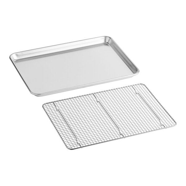 Baker's Lane Half Size 18 Gauge 13" x 18" Wire in Rim Aluminum Sheet Pan with Stainless Steel Footed Cooling Rack