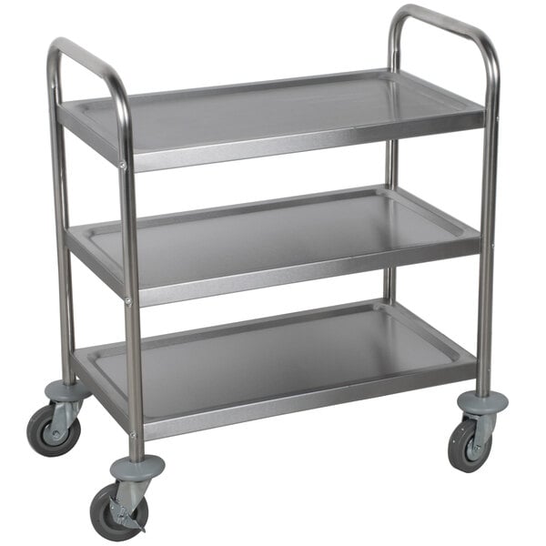 Small - 30 Legth x 16 Width Stainless Steel Dining Cart - 3 Shelf Heavy  Duty Utility Cart on Wheels