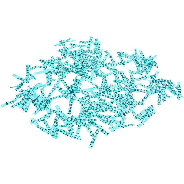 A pile of blue and black shredded paper.