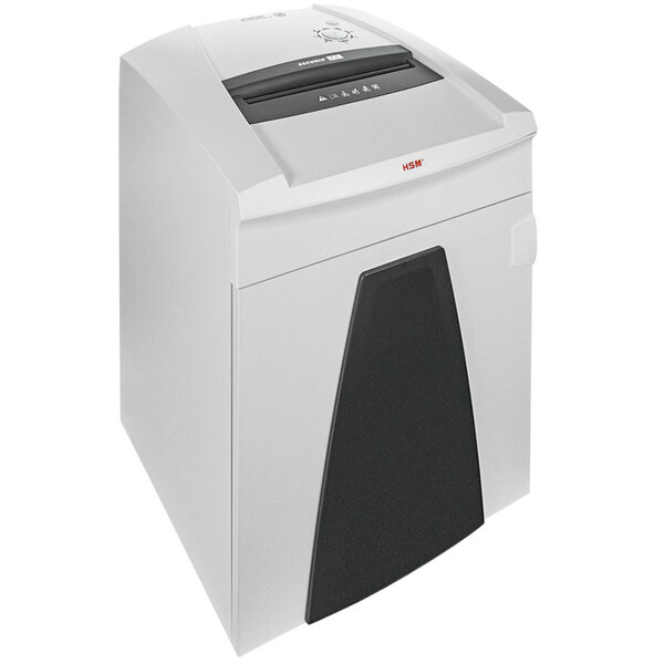 A white rectangular HSM SECURIO P36ic shredder with a black lid.