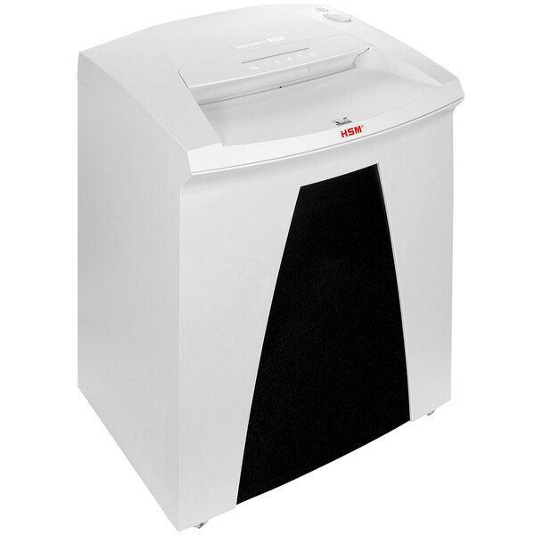 A white shredder with a black door.