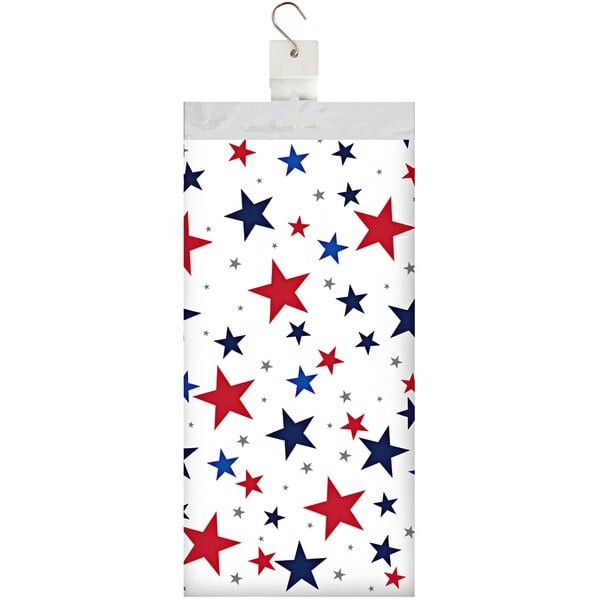 A white package with red and blue stars and a red star and blue star.