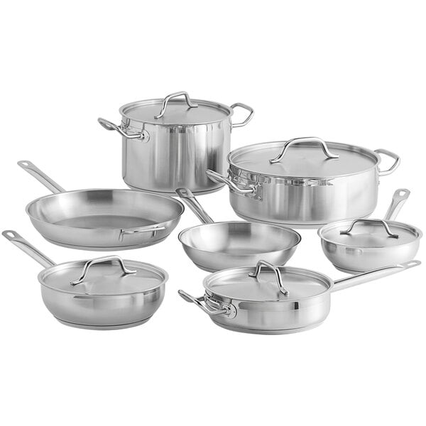 Vigor SS1 Series 12-Piece Induction Ready Stainless Steel Cookware Set with  2 Saucier Pans, 3