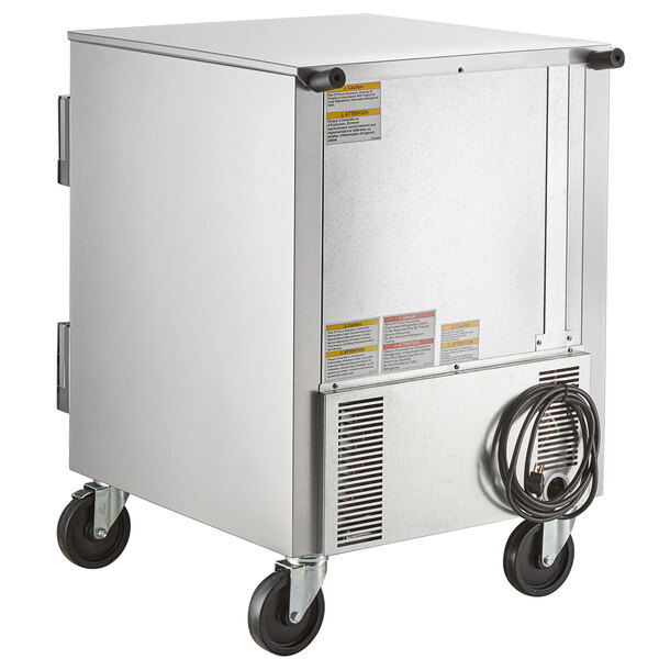 a large metal box with wheels