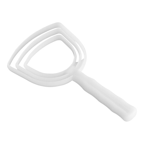 A white 7 3/4-inch bone dust scraper with a handle and three nested triangular scraping edges.