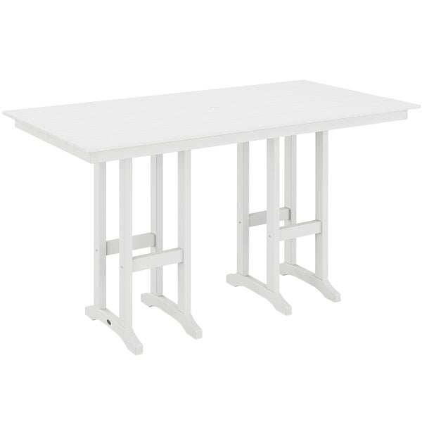 A white POLYWOOD bar height table with legs.