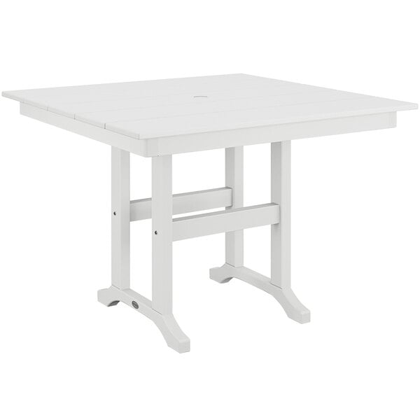 A white POLYWOOD dining table with legs and a square top.