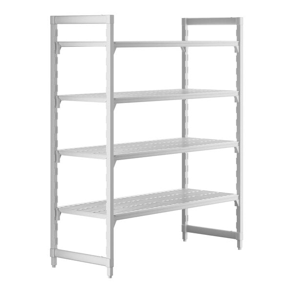 A white Cambro Premium shelving unit with four vented shelves.