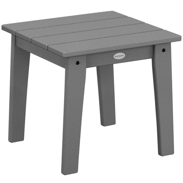 A POLYWOOD slate grey square end table with legs.