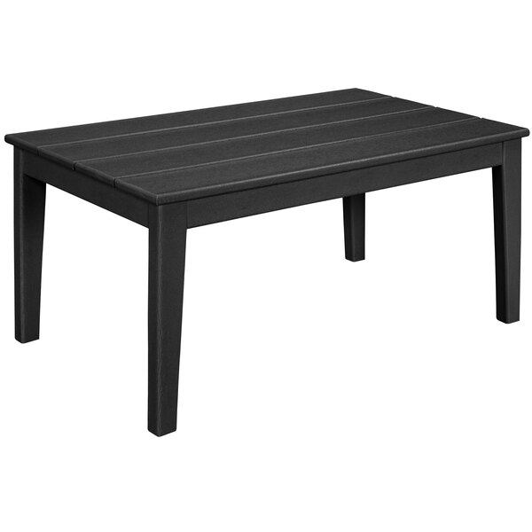 A black POLYWOOD coffee table with wooden top and legs.