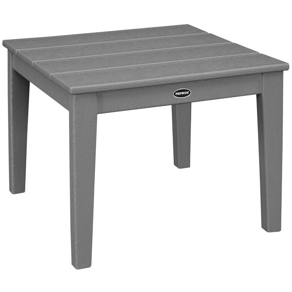 a grey square table with legs