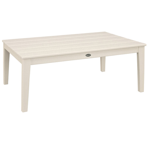 A white rectangular POLYWOOD coffee table with white legs.